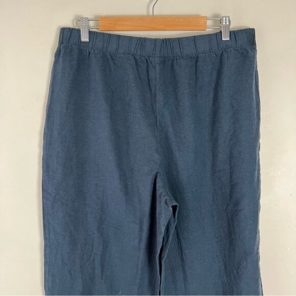 Felina Blue wide leg cropped Linen Cotton Blend Pull On Pant Lagenlook SZ Large - Picture 4 of 12